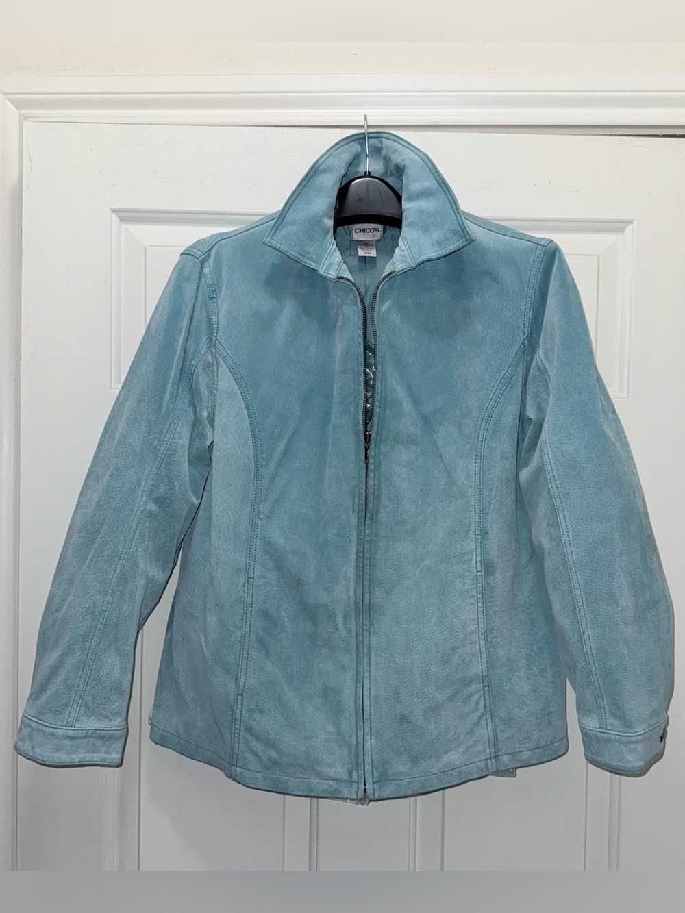 Chico's Sky Blue Suede Zip Jacket